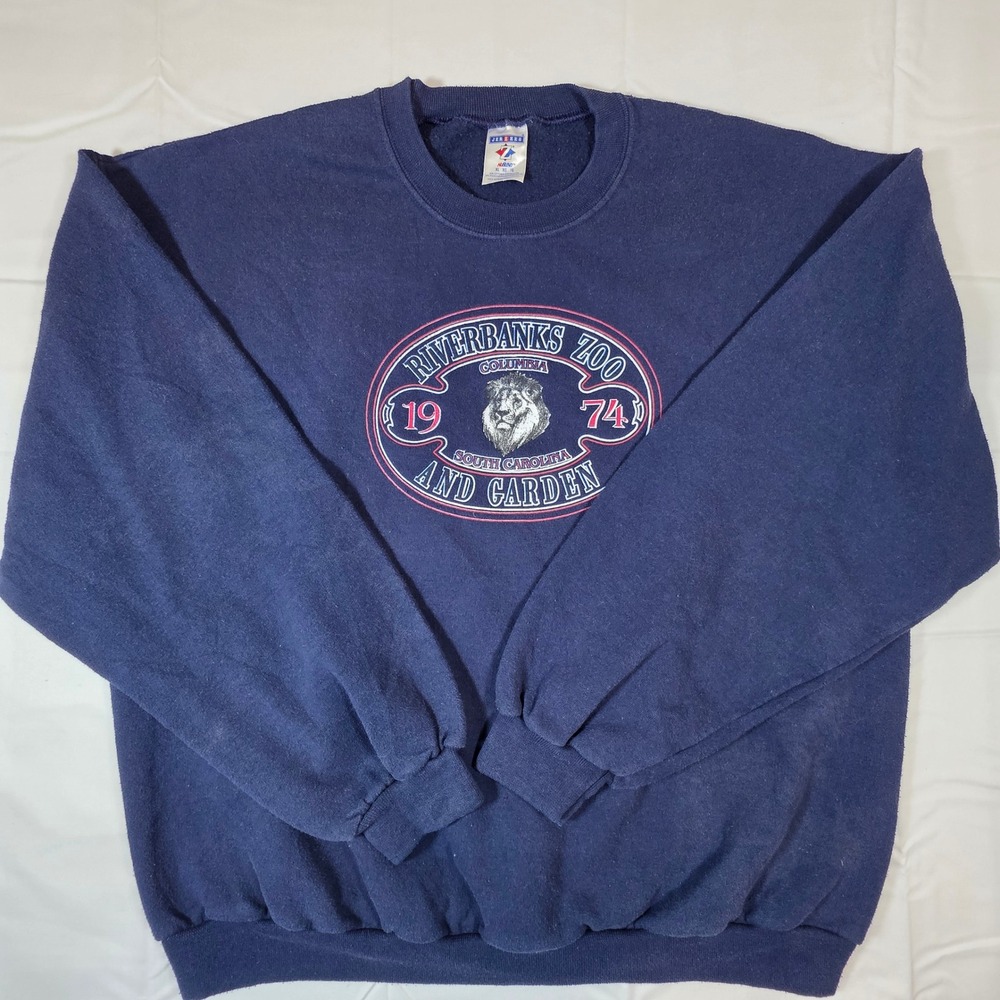 Vintage Jerzees Riverbanks Zoo Garden Sweatshirt XL Navy Blue Lion Columbia SC